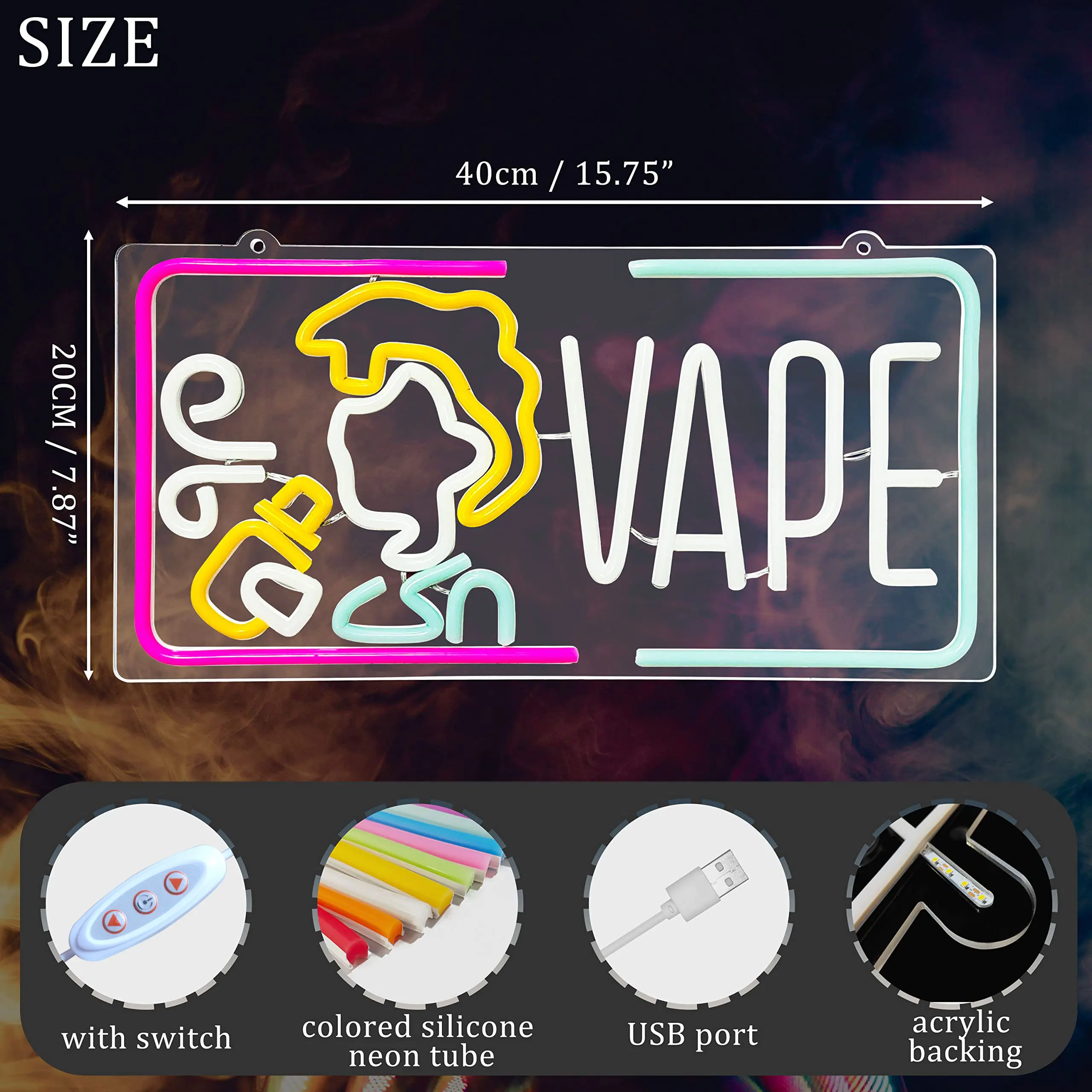 Vape Neon Sign Dimmable Smoke  - Vaping Store のレビューと価格